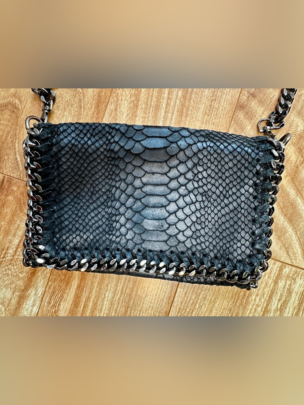 Italian Leather Python Embossed Chain Crossbody - Picture 2 of 9
